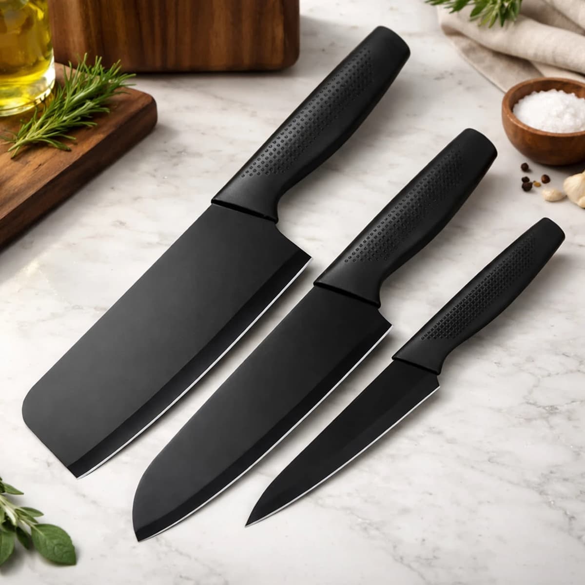 3 Pcs Knife Set Black